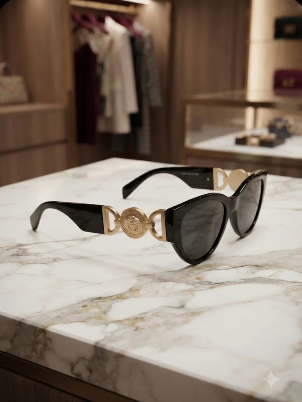 Black Cat-Eye Sunglasses with Gold Accent